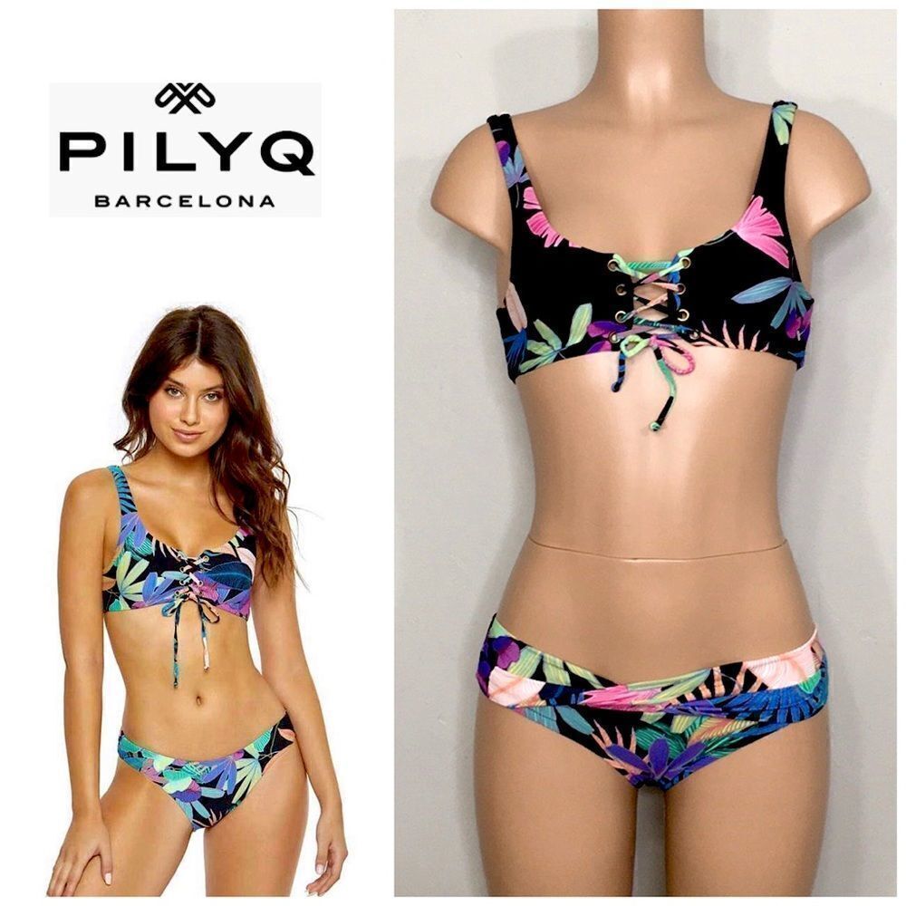 New. PILYQ multicolored palm leaf bikini.